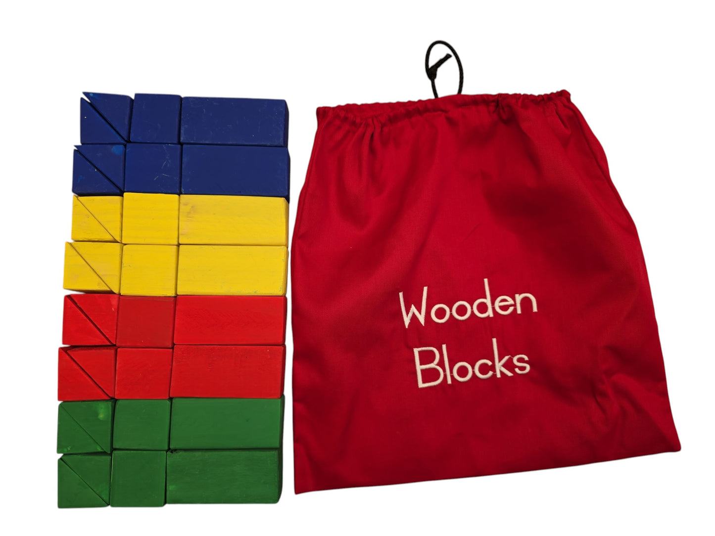 Wooden Blocks Coloured in Fabric bag Set of 32