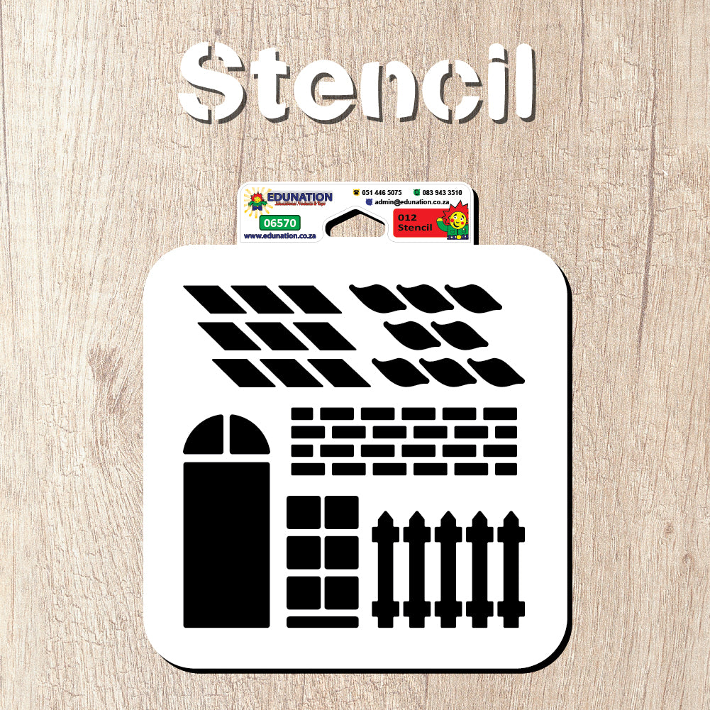 A white plastic stencil with various fence designs