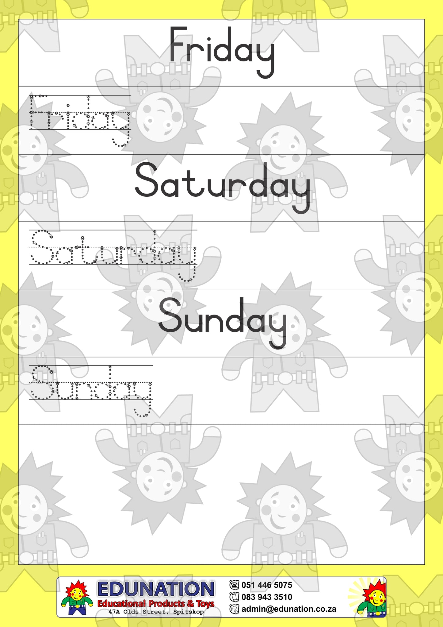 Days of the week - Double Sided - Edunation South Africa