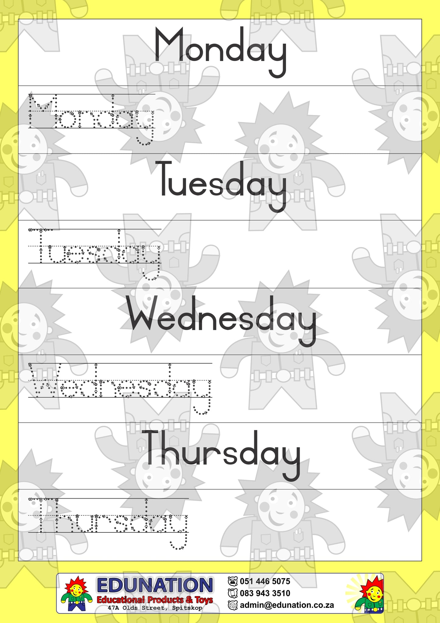 Days of the week - Double Sided - Edunation South Africa