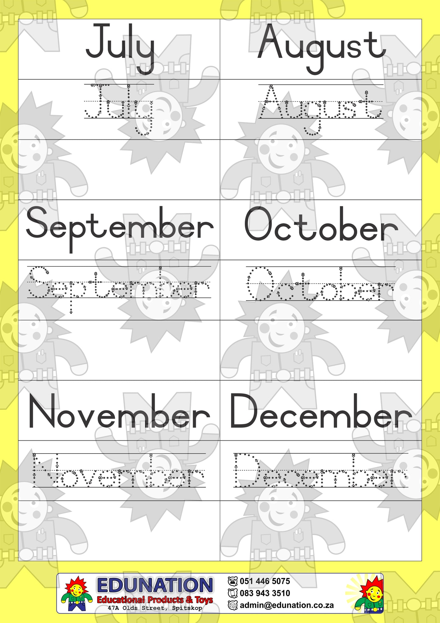 Months of the year - Double Sided - Edunation South Africa