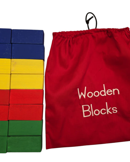 Wooden Blocks Coloured in Fabric bag Set of 32