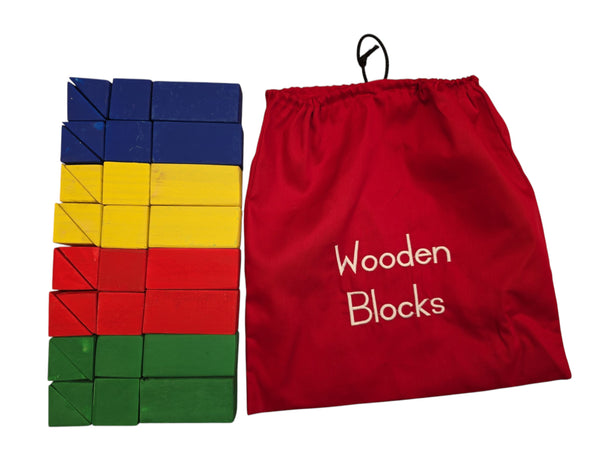Wooden Blocks Coloured in Fabric bag Set of 32