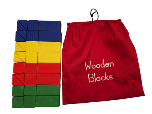 Wooden Blocks Coloured in Fabric bag Set of 32