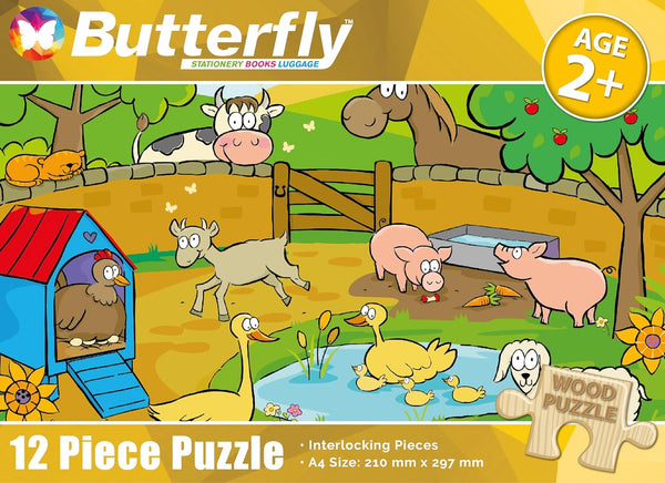 Wooden Puzzle A4 12 Piece - Farm Animals