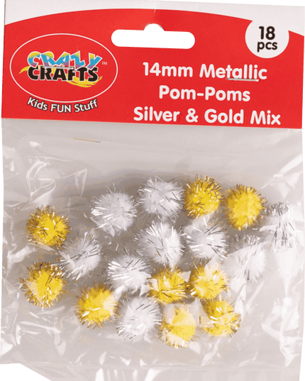 Pompom Met Chenille - Silver & Goud - 14mm