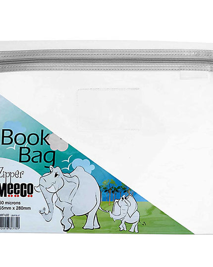 Book Bag Zipper - Clear with zip - A4 - White 250 micron 355mmx280mm