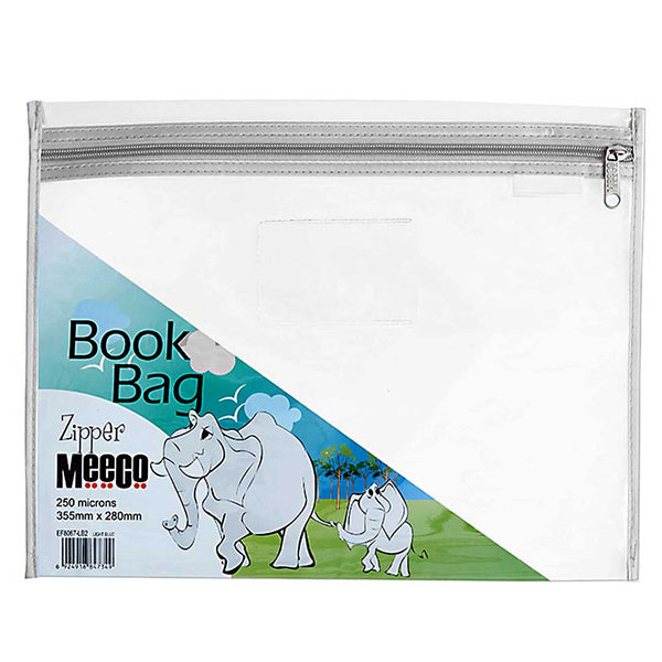 Book Bag Zipper - Clear with zip - A4 - White 250 micron 355mmx280mm