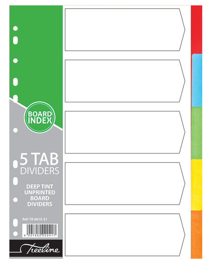 File Dividers A4 Board Deep Tint - 5 Tab Unprinted