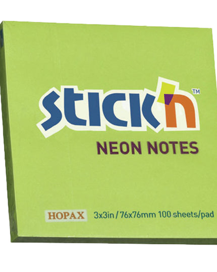 Neon Notes 76 x 76 mm - 100 Sheets - Lime (Stick 'n Cube)