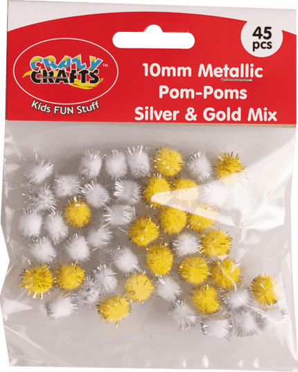 Pompom Met Chenille - Silver & Goud - 10mm