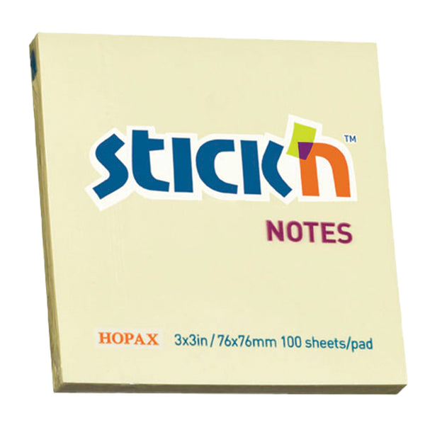 Pastel Notes 76x76mm - 100 Sheets - Yellow (Stick 'n Cube)