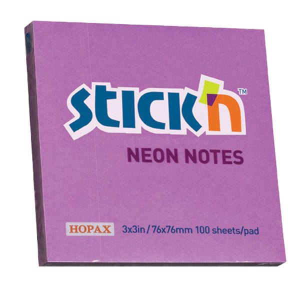 Neon Notes 76 x 76 mm - 100 Sheets - Purple (Stick 'n Cube)