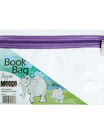 Book Bag Zipper - Clear with zip - A4 - Violet 250 micron 355mmx280mm