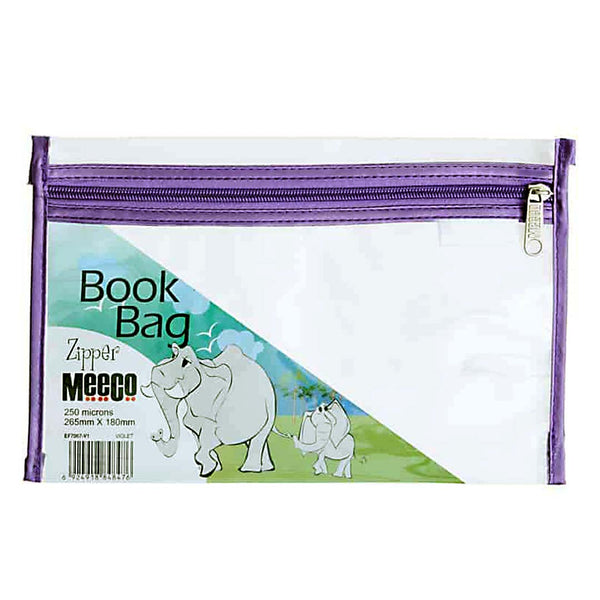 Book Bag Zipper - Clear with zip - A4 - Violet 250 micron 355mmx280mm