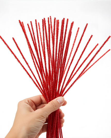 Pipe Cleaners Tinsel Red 6mm 20p/p