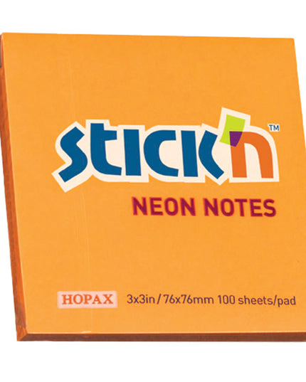 Neon Notes 76 x 76 mm - 100 Sheets - Orange (Stick 'n Cube)