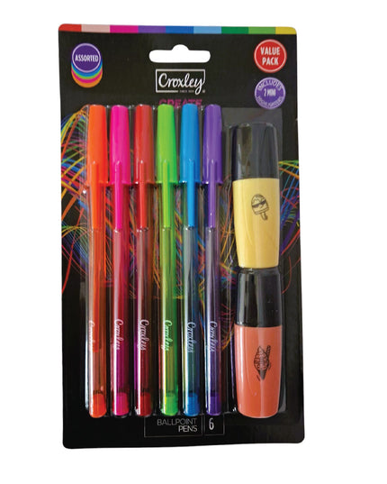 Ballpoint Pen 6's + 2 Mini Highlighter - Croxley 1