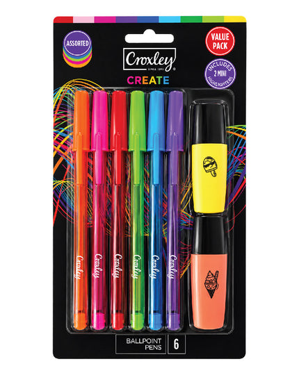 Ballpoint Pen 6's + 2 Mini Highlighter - Croxley 2