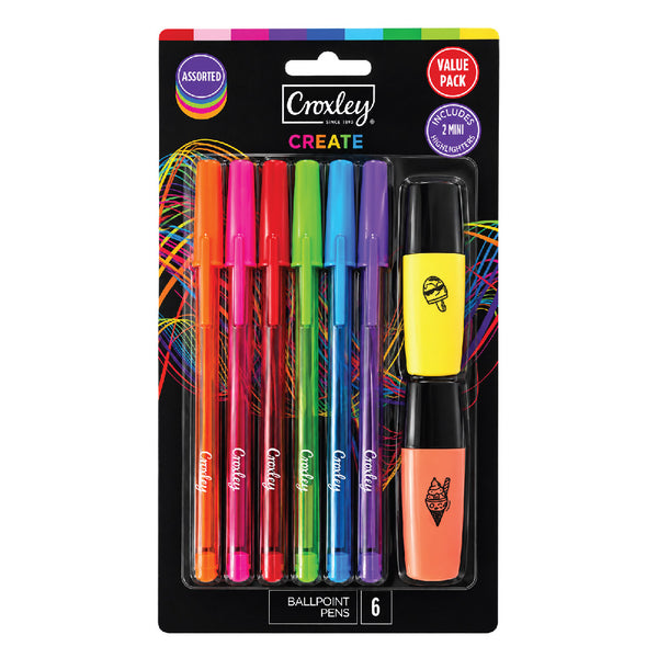 Ballpoint Pen 6's + 2 Mini Highlighter - Croxley 2