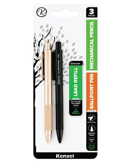 Ballpoint Pen and Mechanical Pencil Set with 12 Lead Refills - Kenzel 1