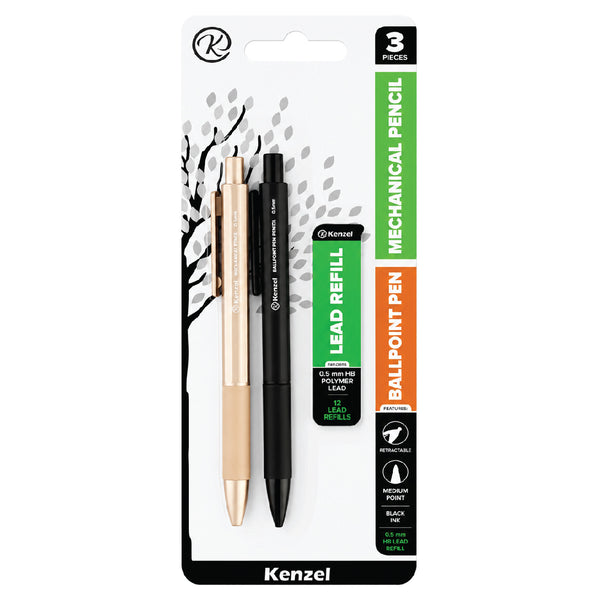 Ballpoint Pen and Mechanical Pencil Set with 12 Lead Refills - Kenzel 1