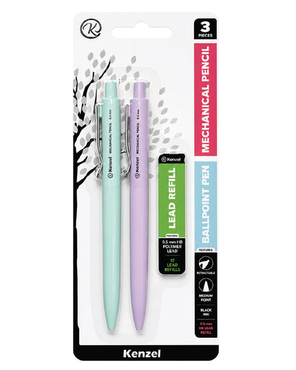 Ballpoint Pen and Mechanical Pencil Set with 12 Lead Refills - Kenzel 2