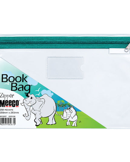 Book Bag Zipper - Clear with Zip - A4 - Green 2