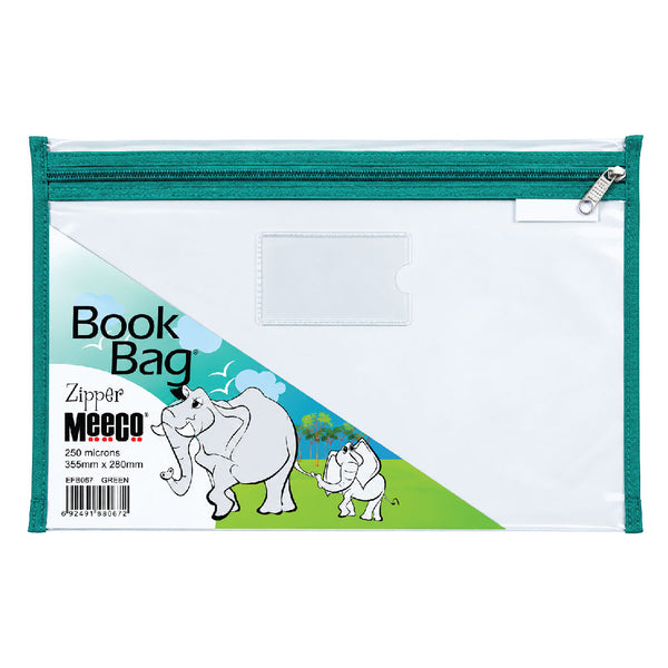 Book Bag Zipper - Clear with Zip - A4 - Green 2