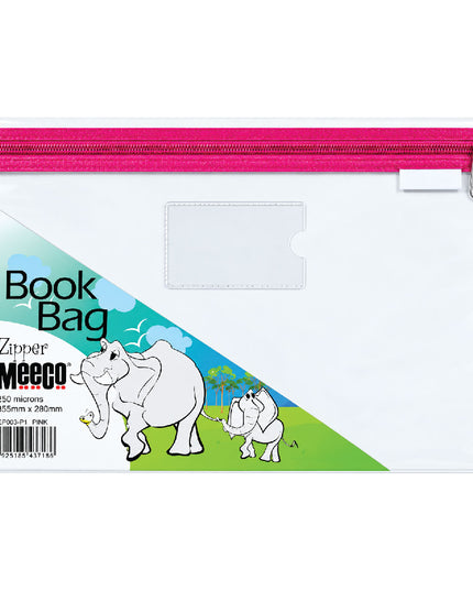 Book Bag Zipper - Clear with zip - A4 - Pink 2