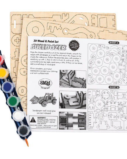 Craft Kit - 3D Wood and Paint Set - Bulldozer 4