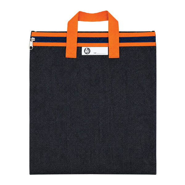 Denim Library Book Bag with Handles - Orange 2