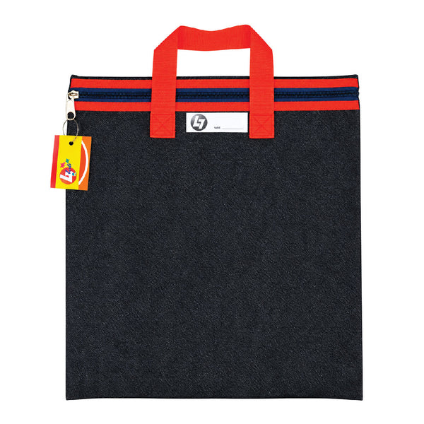 Denim Library Book Bag with Handles - Red 2