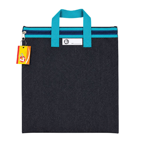 Denim Library Book Bag with Handles - Turquoise 2