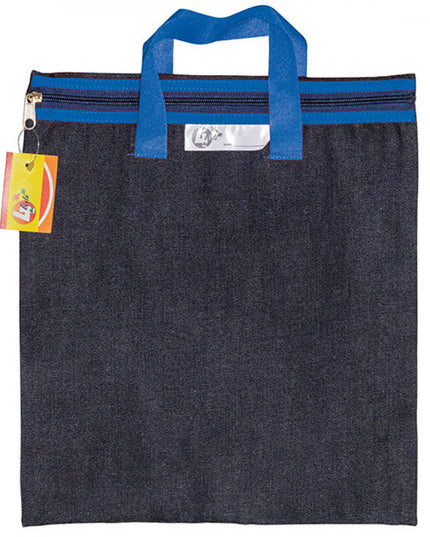 Denim Library Book Bag with Handles 35x30cm - Blue