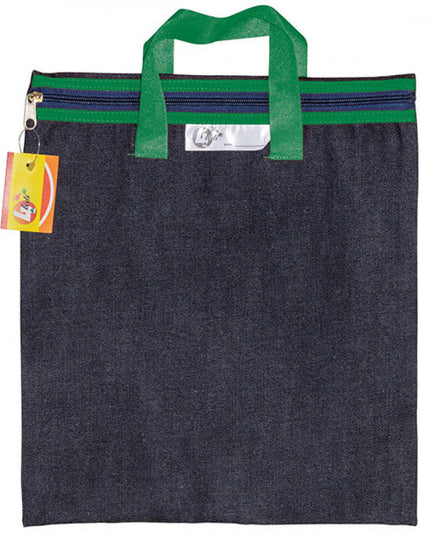 Denim Library Book Bag with Handles 35x30cm - Green