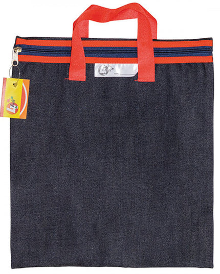 Denim Library Book Bag with Handles 35x30cm - Red