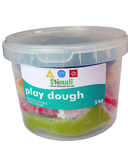 Bucket of play dough with different colours