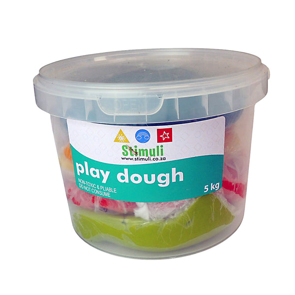 Bucket of play dough with different colours