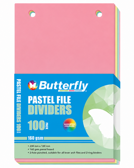 File Divider Strips - 160gsm Pastel 100 Piece