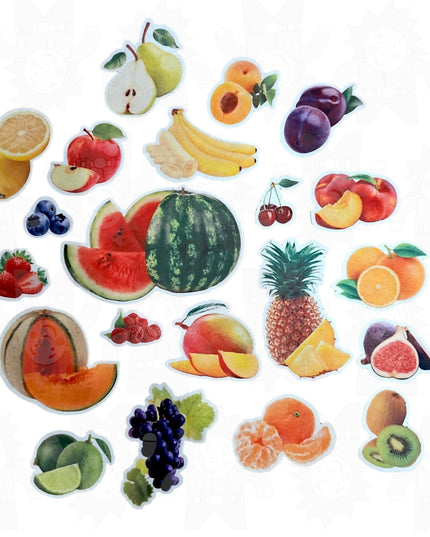 A craft kit with various colorful felt pieces shaped like different fruits.
