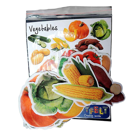Packaging of colorful vegetable-shaped felt pieces