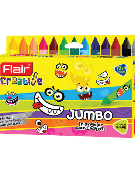 Jumbo Triangular Wax Crayons 12+1 - Flair Creative 2