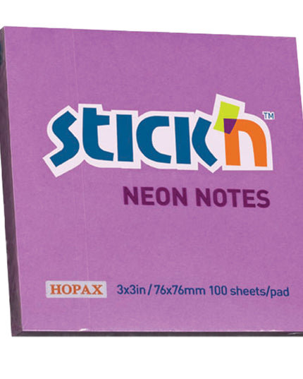 Neon Notes 76 x 76 mm - 100 Sheets - Purple (Stick 'n Cube)