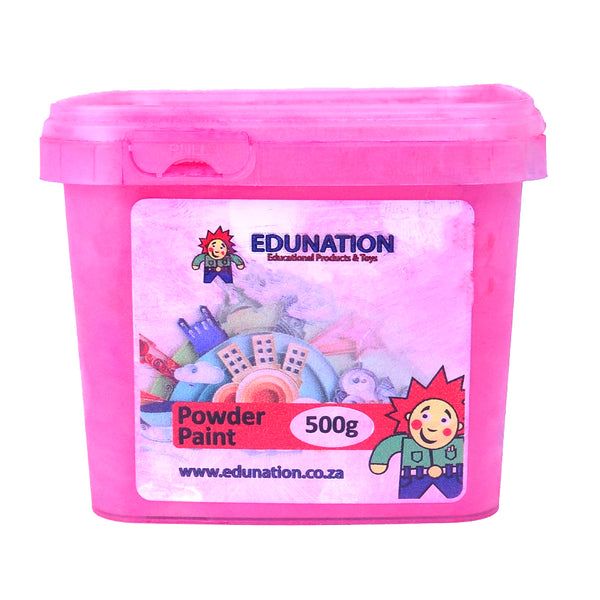 Pink container of powder paint with Edunation branding.