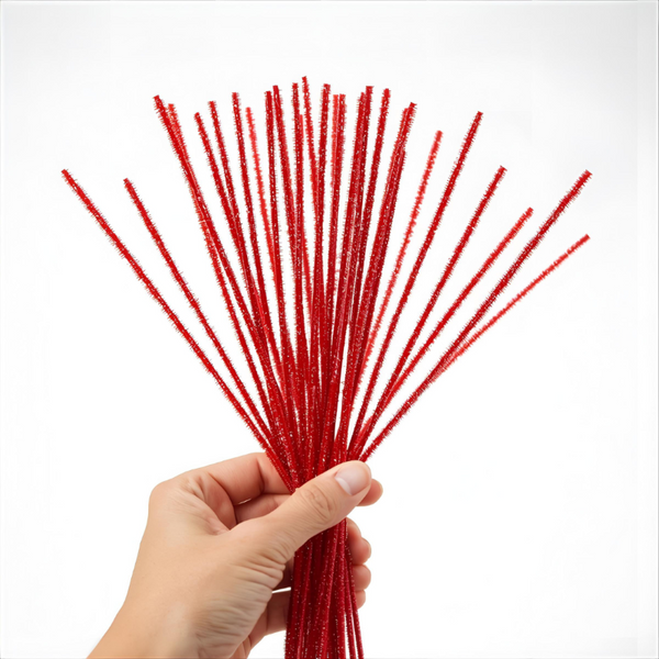 Pipe Cleaners Tinsel Red 6mm 20p/p