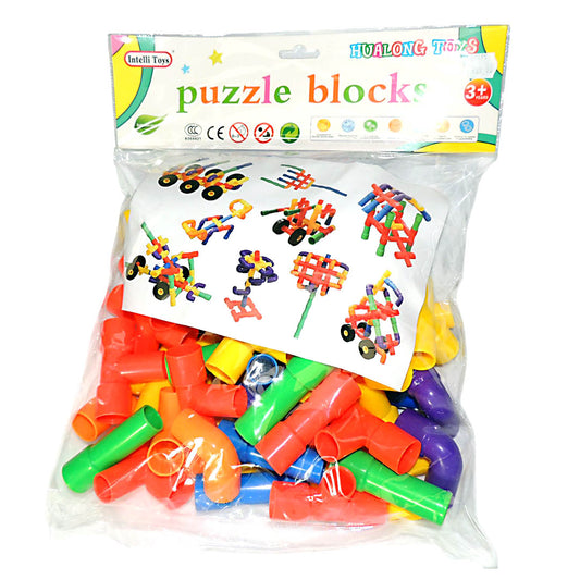 Packaged puzzle blocks with colorful building toys