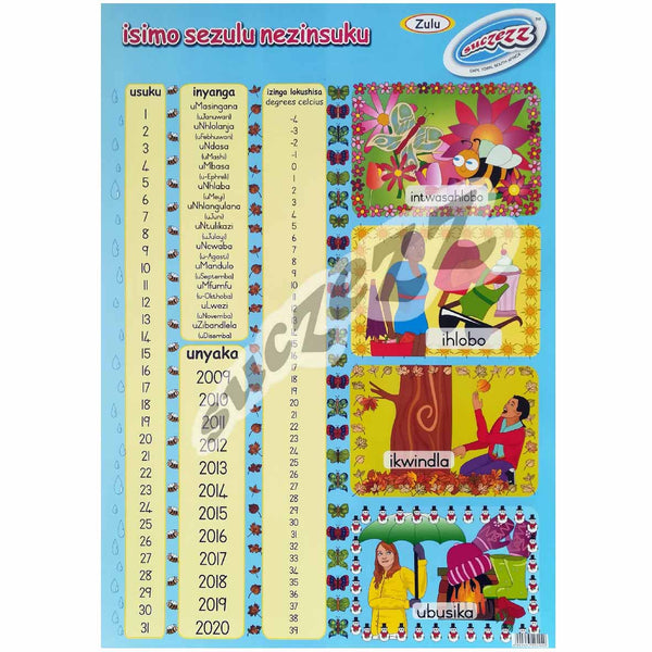 Poster - Isimo Sezulu Nezinsuku (Weather and Dates) - Zulu