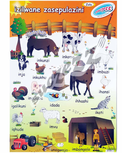 Poster - Izilwane Zasepulazine (Farm Animals) - Zulu