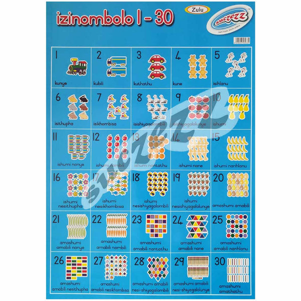 Poster - Izinombolo 1-30 (Numbers 1-30) - Zulu